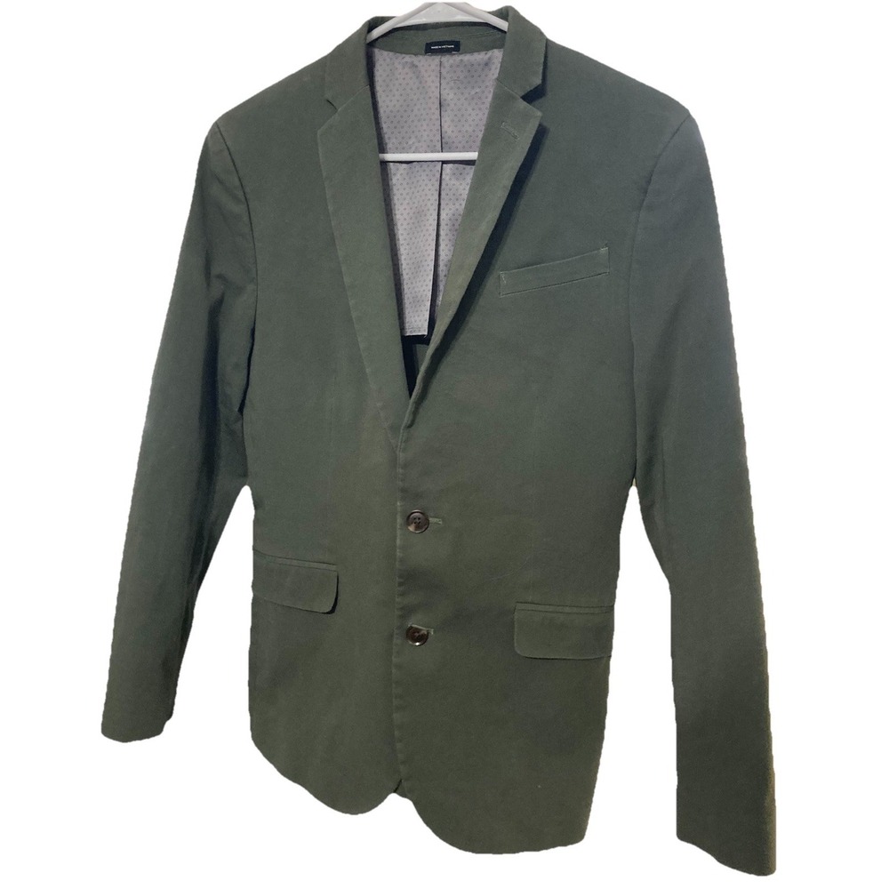 JF J.Ferrar Men's Slim Fit Green Double-Vented Blazer Notch Lapel Preppy Vintage